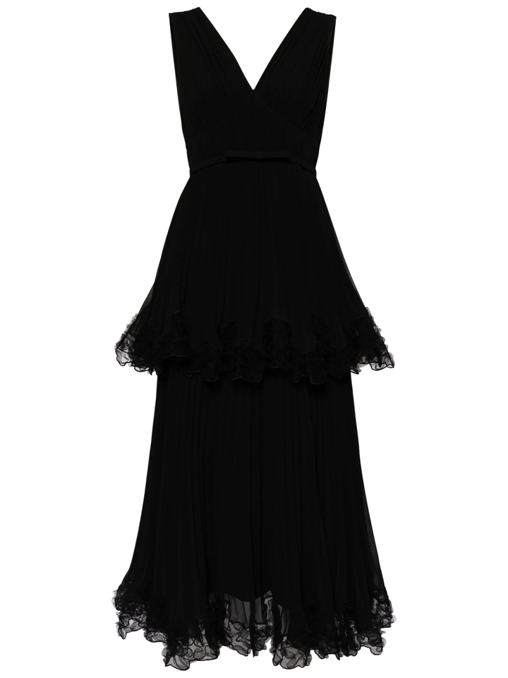 Black Chiffon Tiered Midi Dress