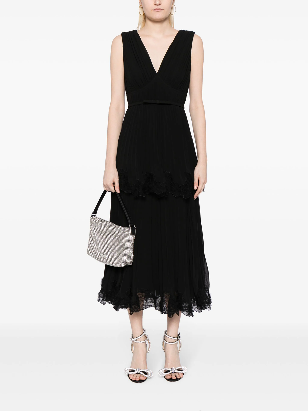 Black Chiffon Tiered Midi Dress