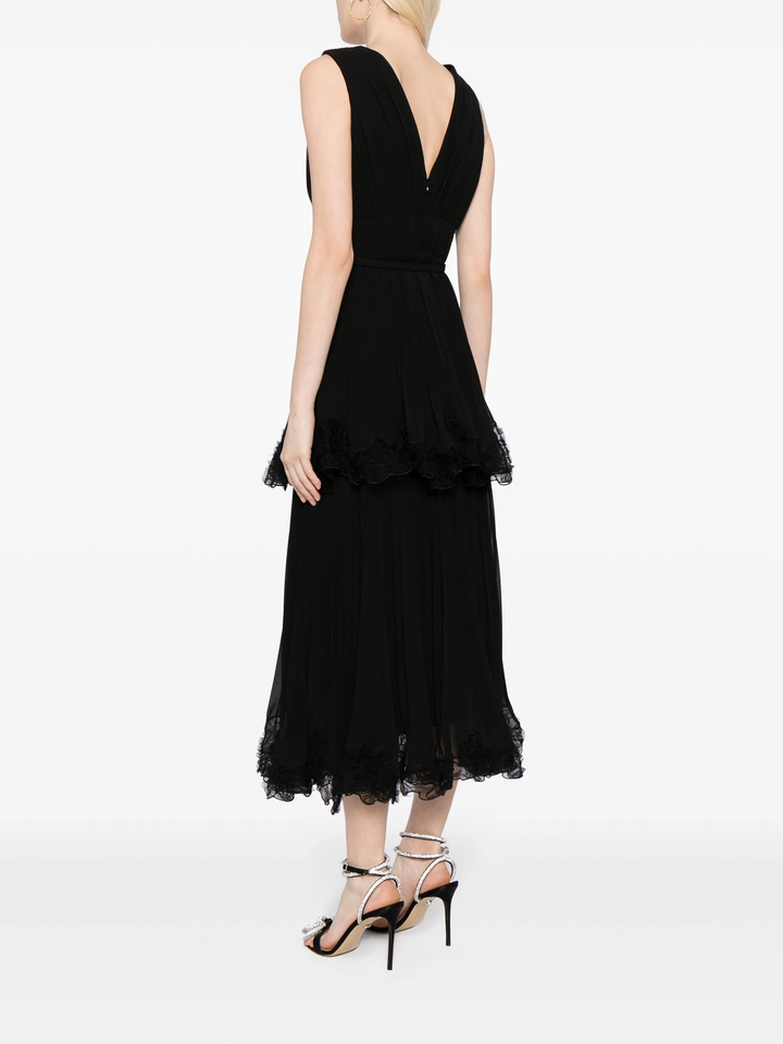 Black Chiffon Tiered Midi Dress