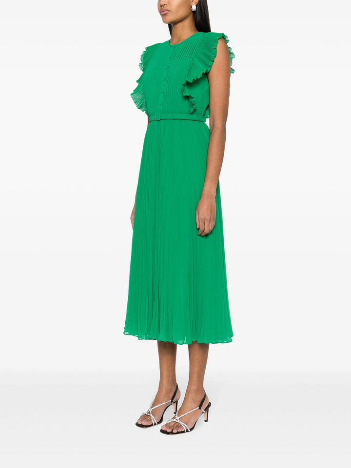 Green Chiffon Sleeveless Ruffle Dress