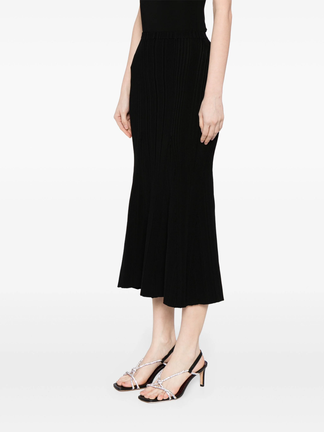 Black Ribbed Viscose Knit Skirt