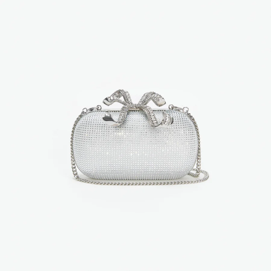 Silver Rhinestone Bow Clutch