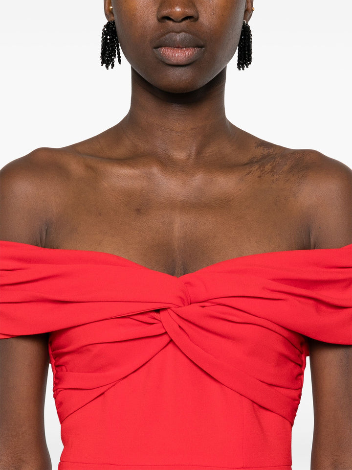 Red Off Shoulder Midi Dress