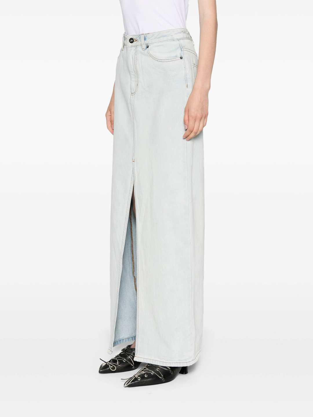 Bleach Wash Denim Maxi Skirt