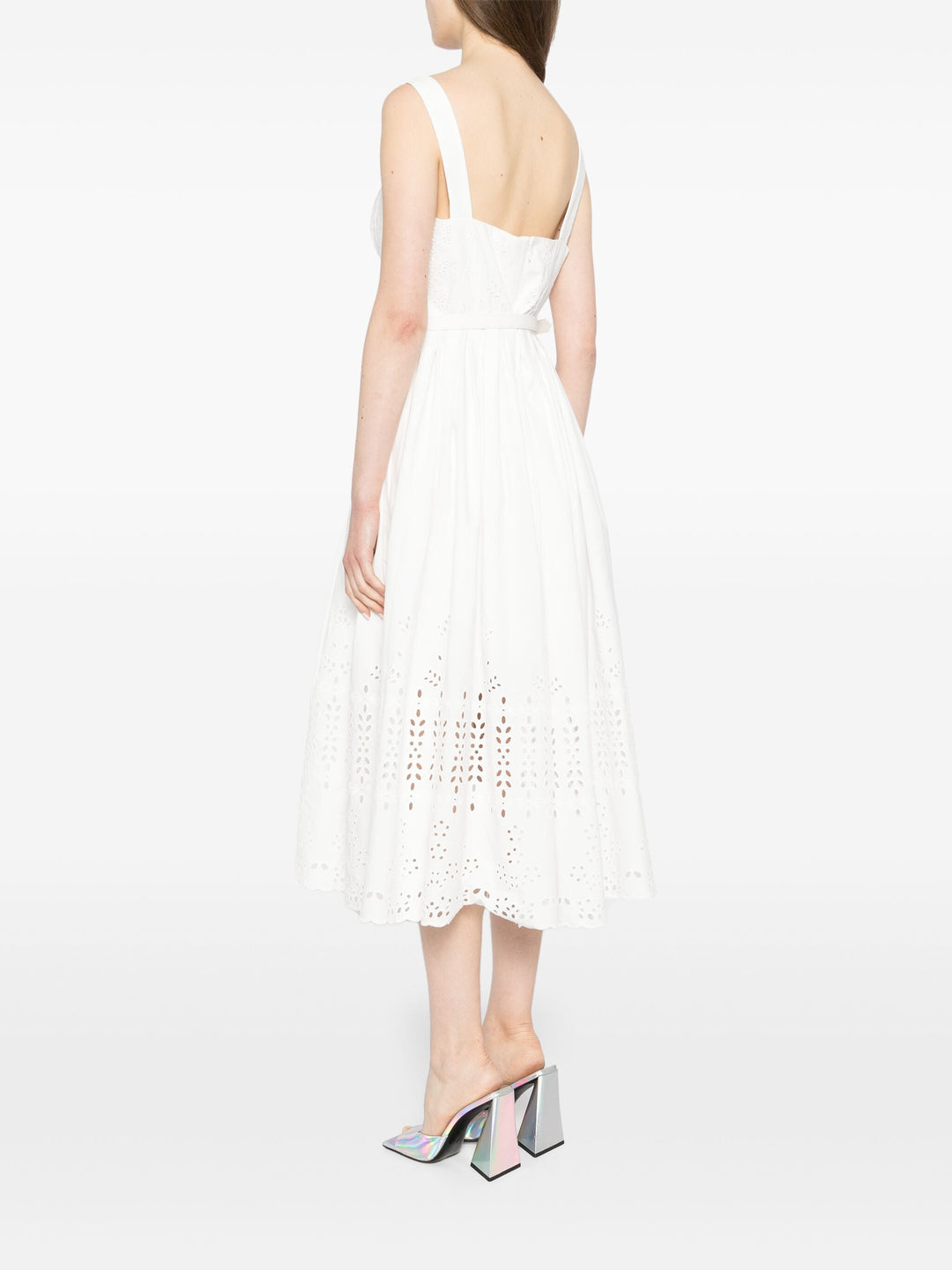 White Cotton Broderie Midi Dress