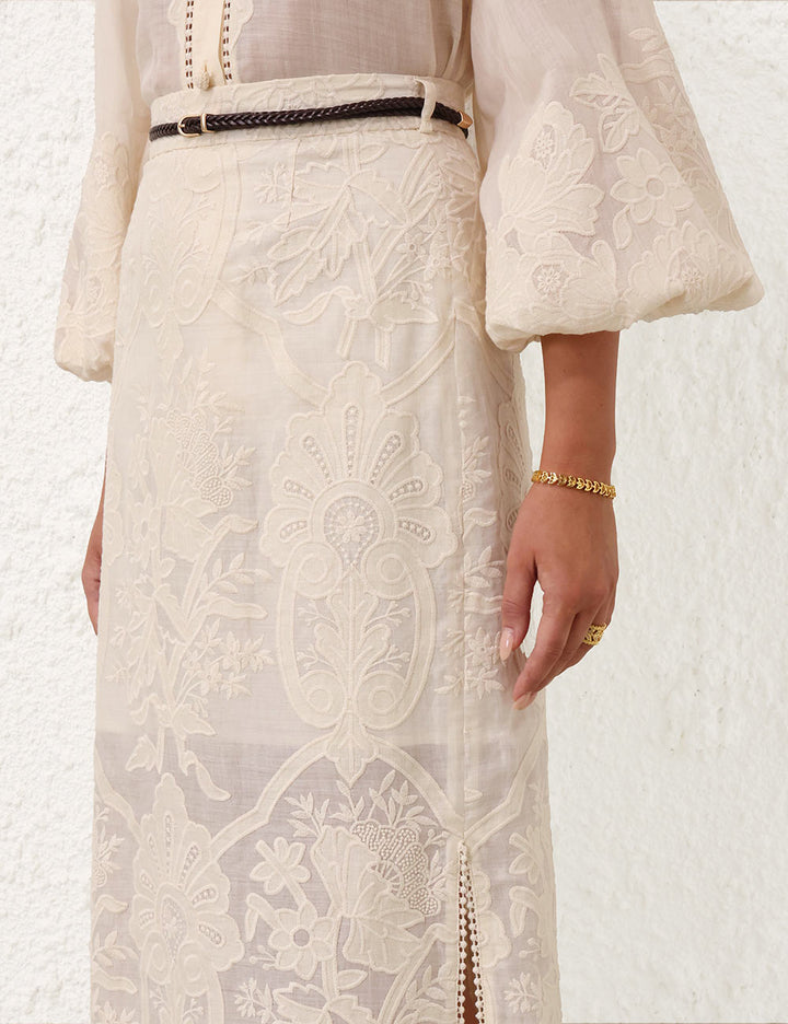 Ottie Embroidered Midi Skirt