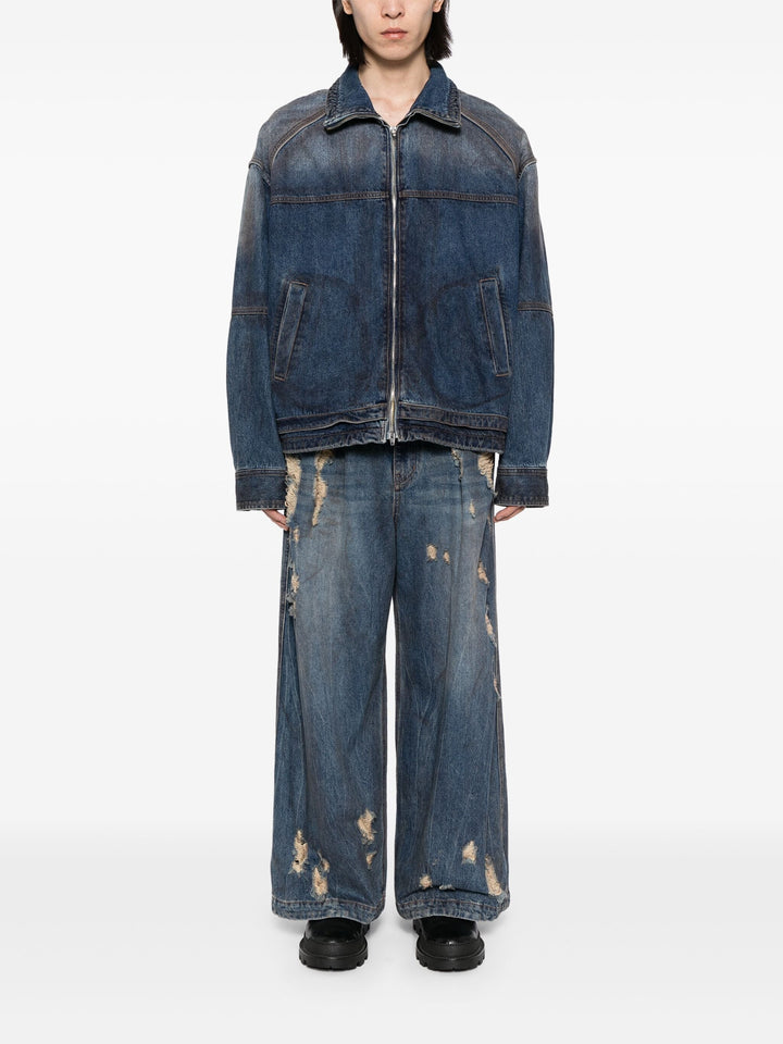 Oil-Washed Denim Zip-Up Shirt