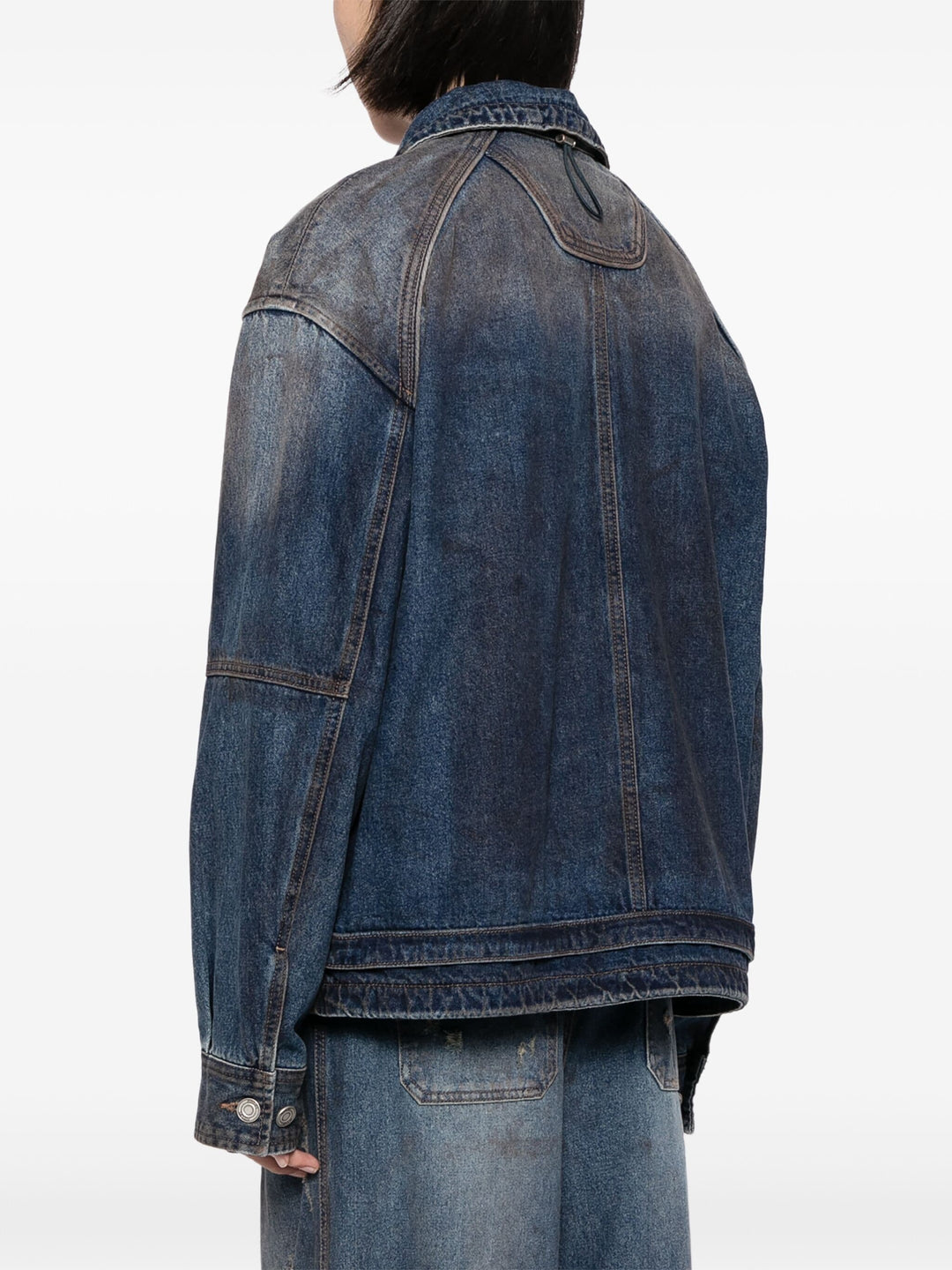 Oil-Washed Denim Zip-Up Shirt
