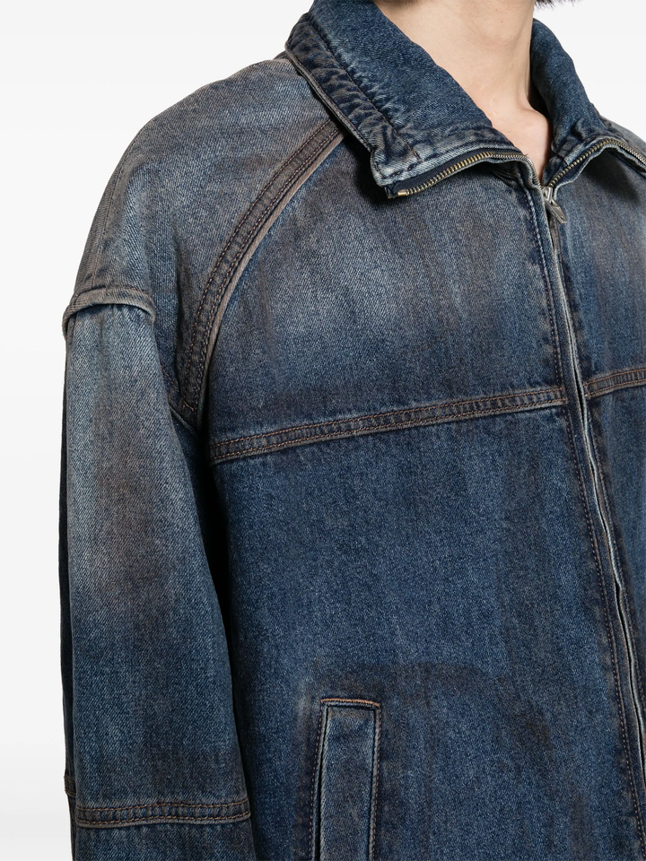 Oil-Washed Denim Zip-Up Shirt