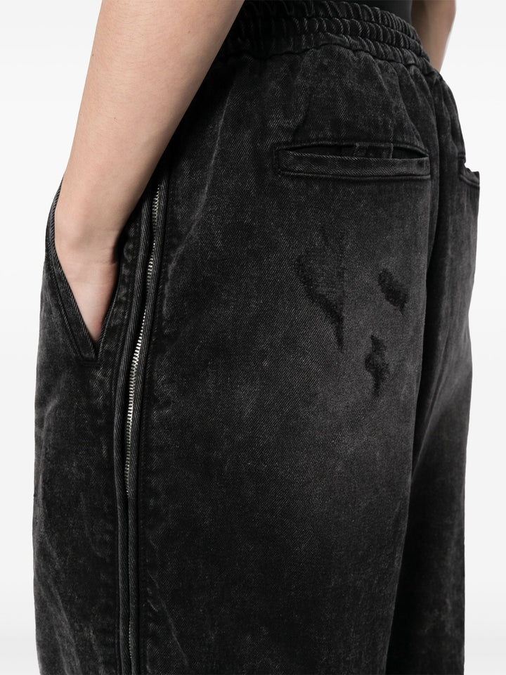 Full Side-Zip Destroyed Denim Pants