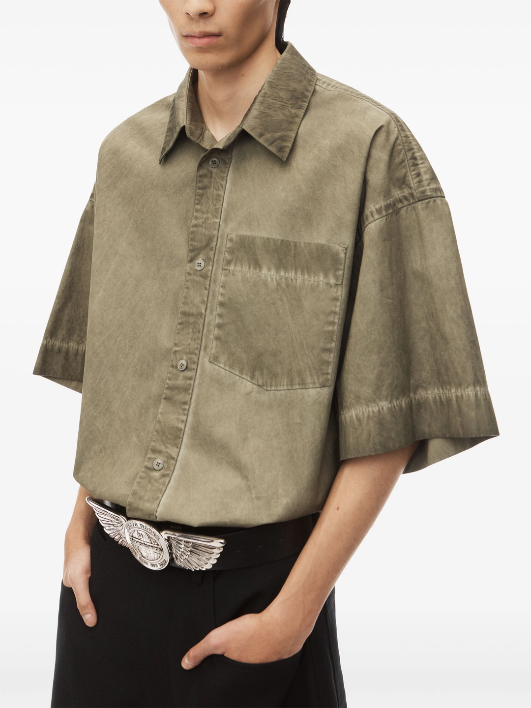 Oversized Short Sleeve Button Up Shirt In Cotton