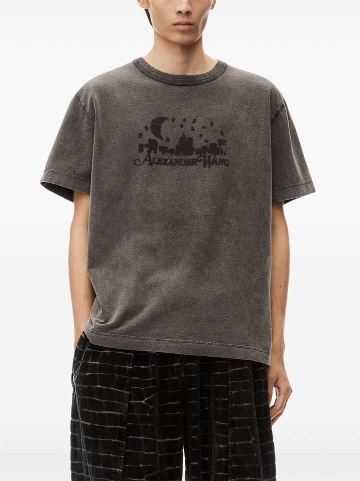 Distressed Skyline Tee In Sueded Cotton Terry