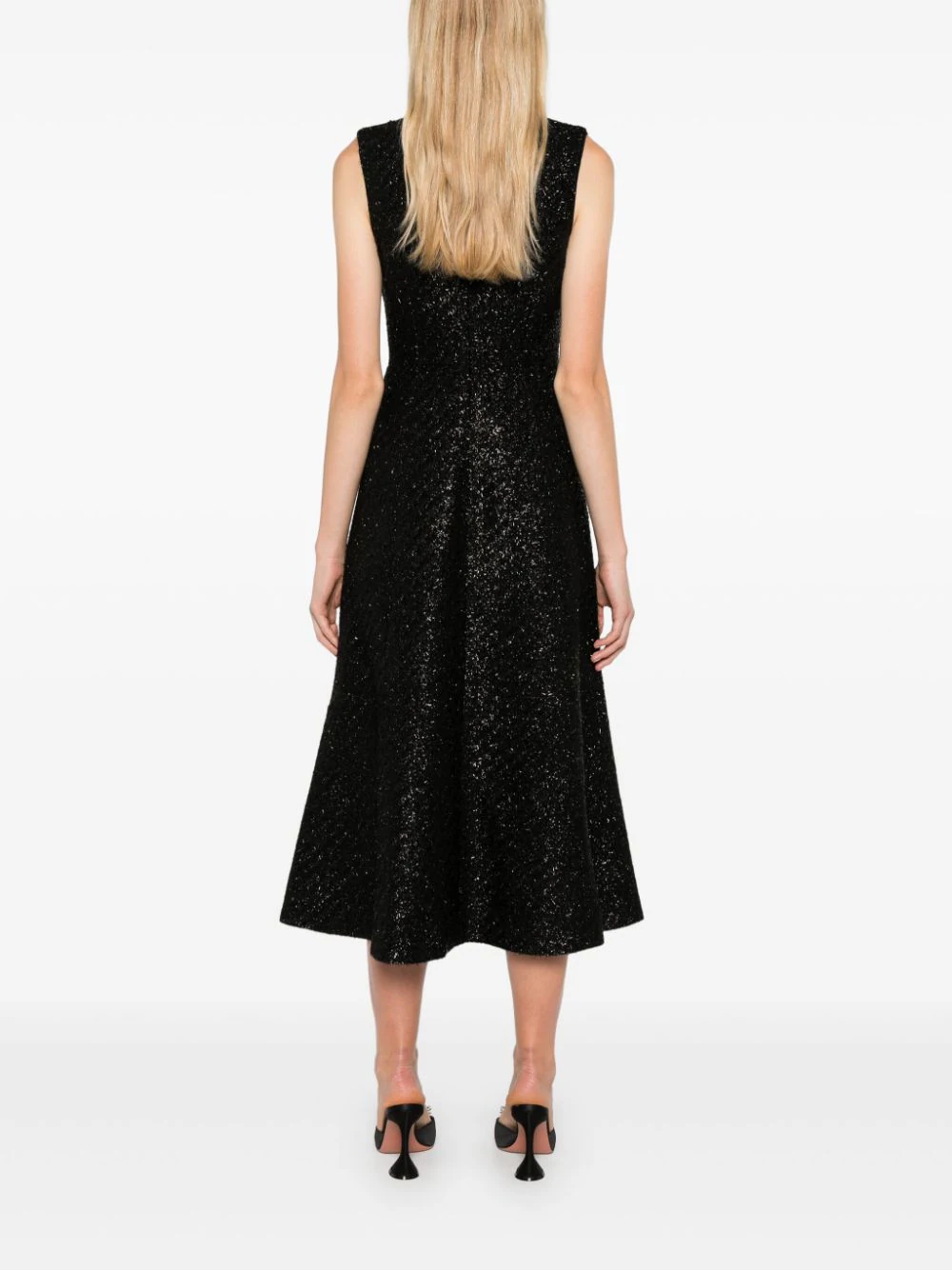 Black Tinsel Boucle Buttoned Midi Dress