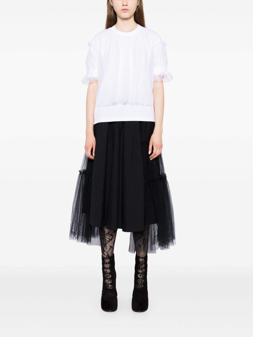 Cotton Ponte X Nylon Tulle Tee