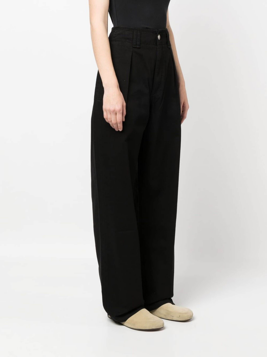 High-Rise Pleated Denim Trousers