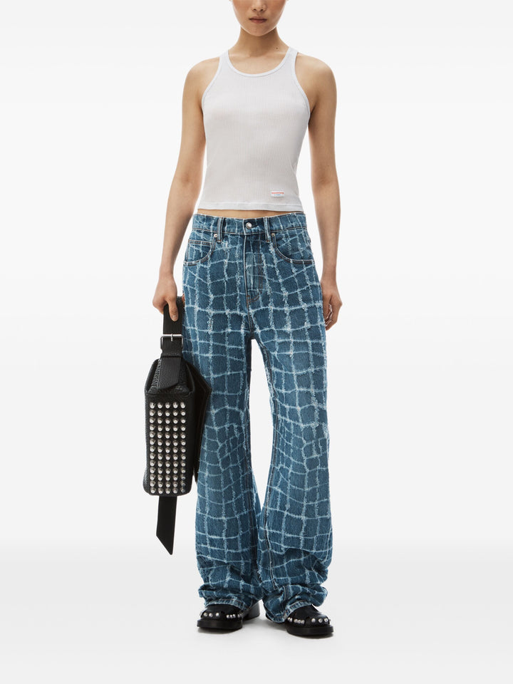 Laser-Distressed Denim Jeans