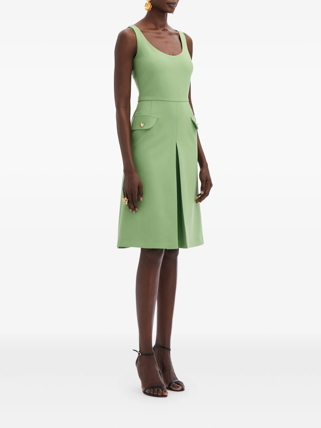 Sleeveless Scoop Neck Button Dress