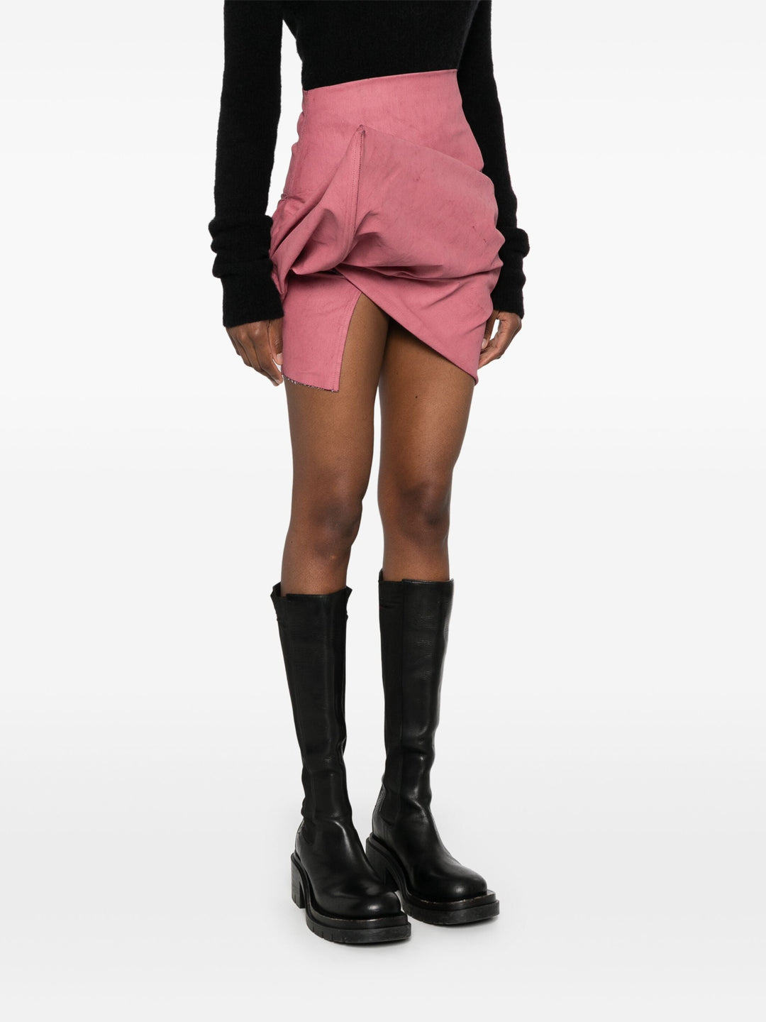 Draped Mini Chalk Stretch Denim Skirt