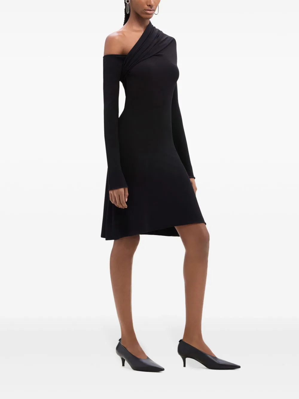 Twist One Sleeve Crepe Dress