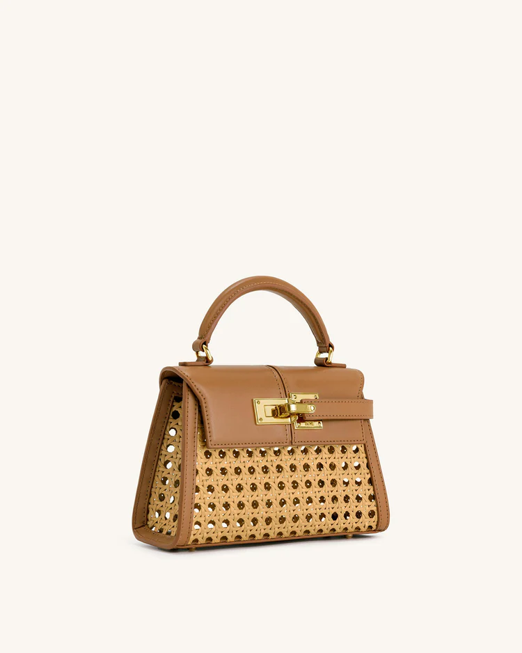 Elise Faux Bamboo Woven Top Handle Bag