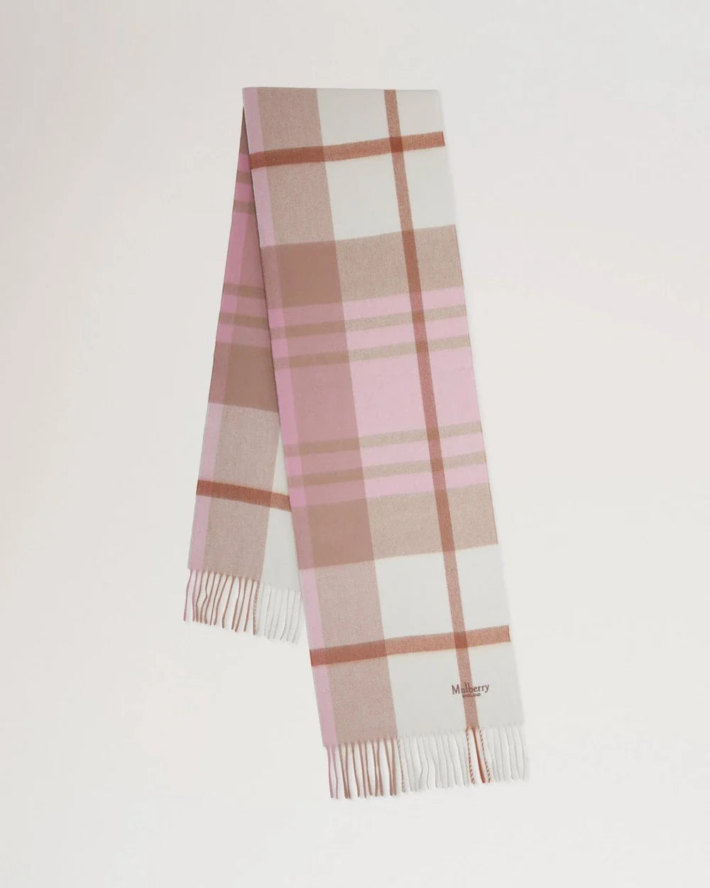 Small Check Merino Wool Scarf Maple & Powder Rose Merino Wool