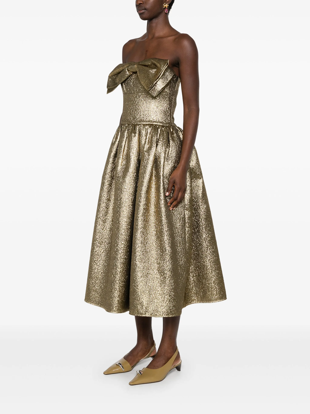 Gold Metallic Jacquard Midi Dress
