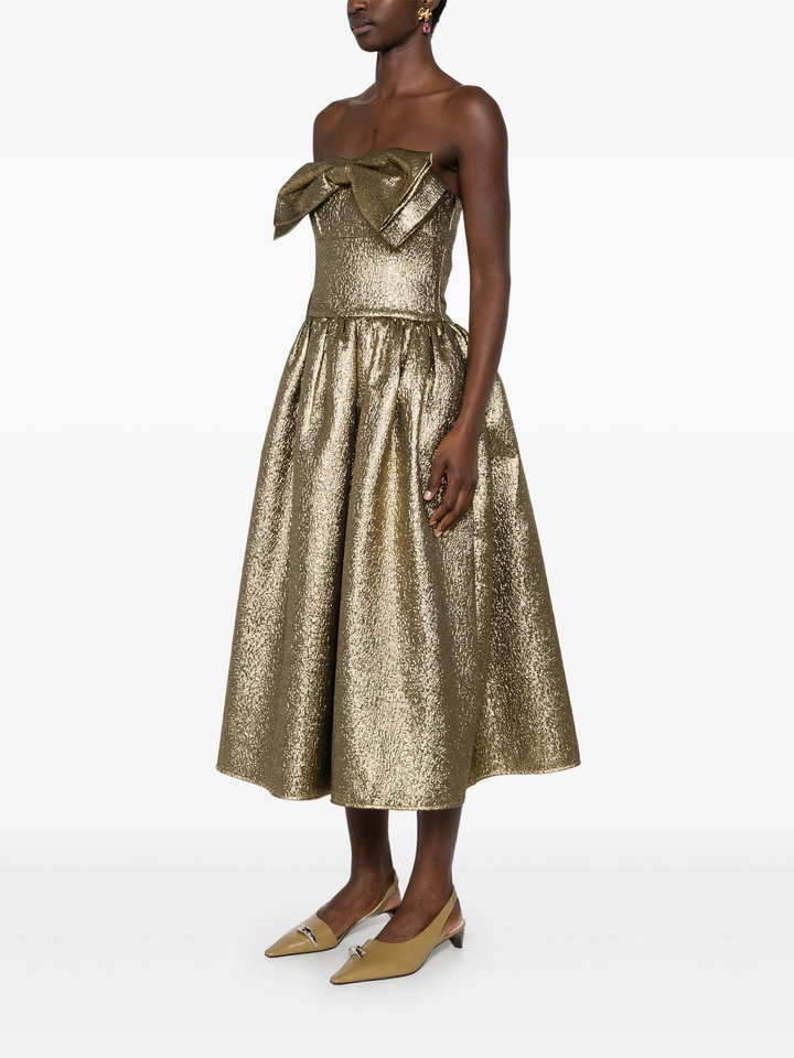 Gold Metallic Jacquard Midi Dress