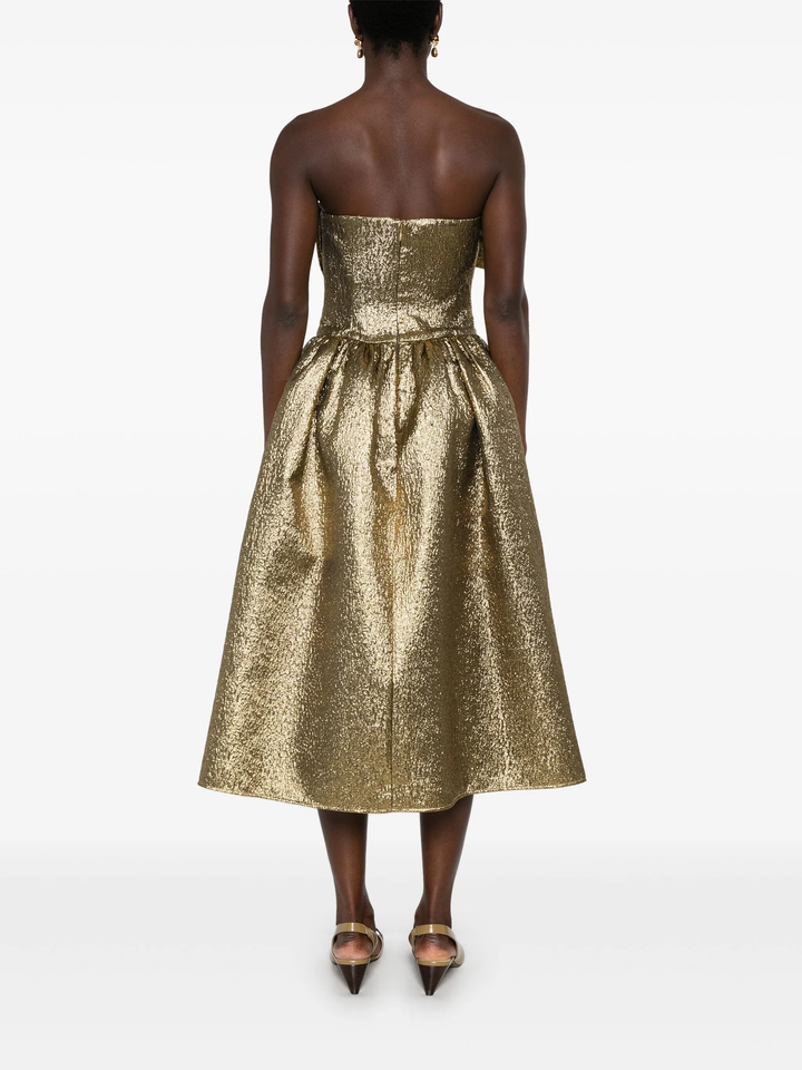 Gold Metallic Jacquard Midi Dress