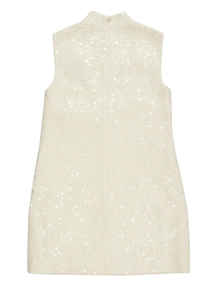 Cream Boucle Flower Motif Mini Dress
