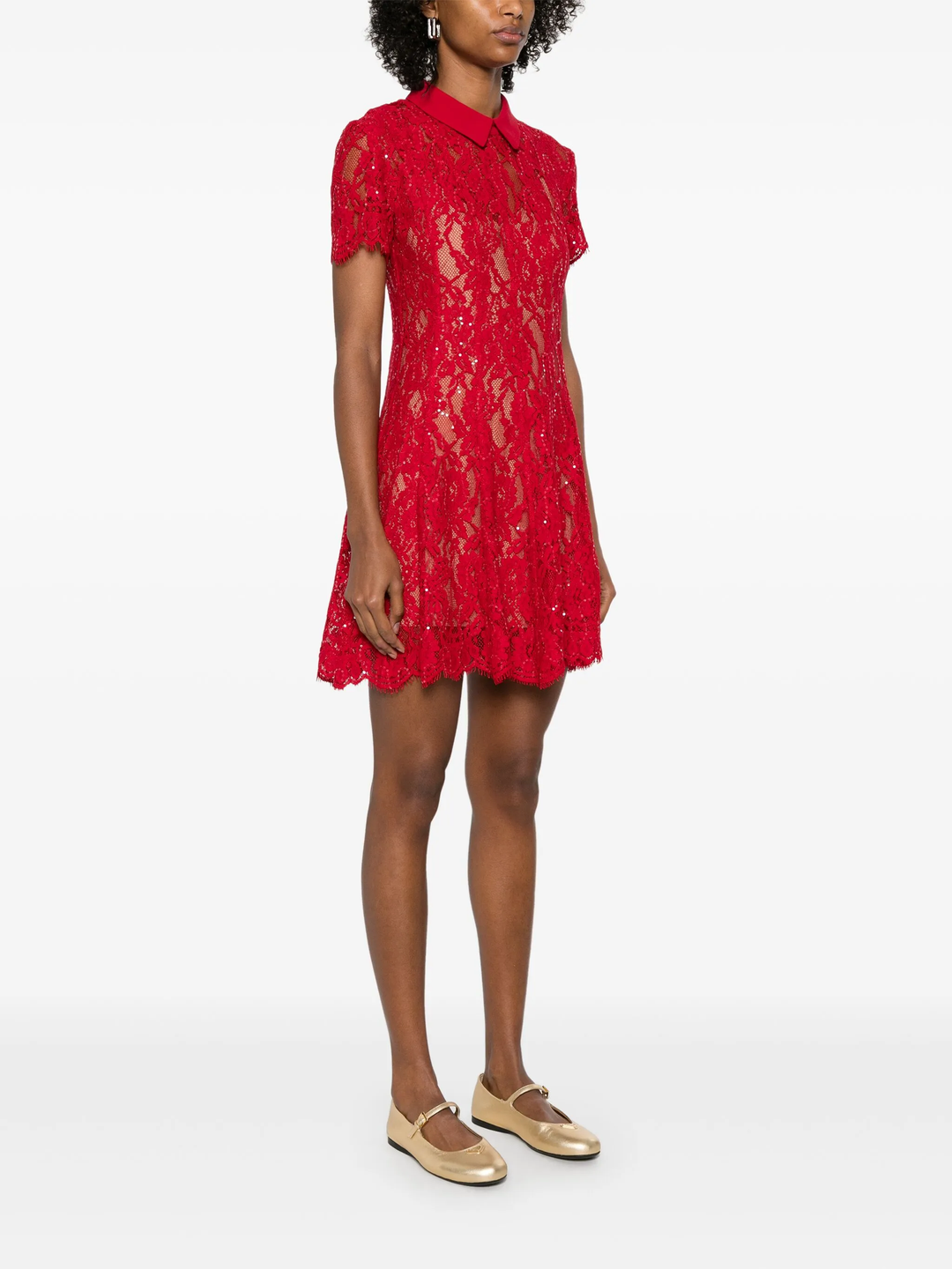 Red Sequin Lace Mini Dress
