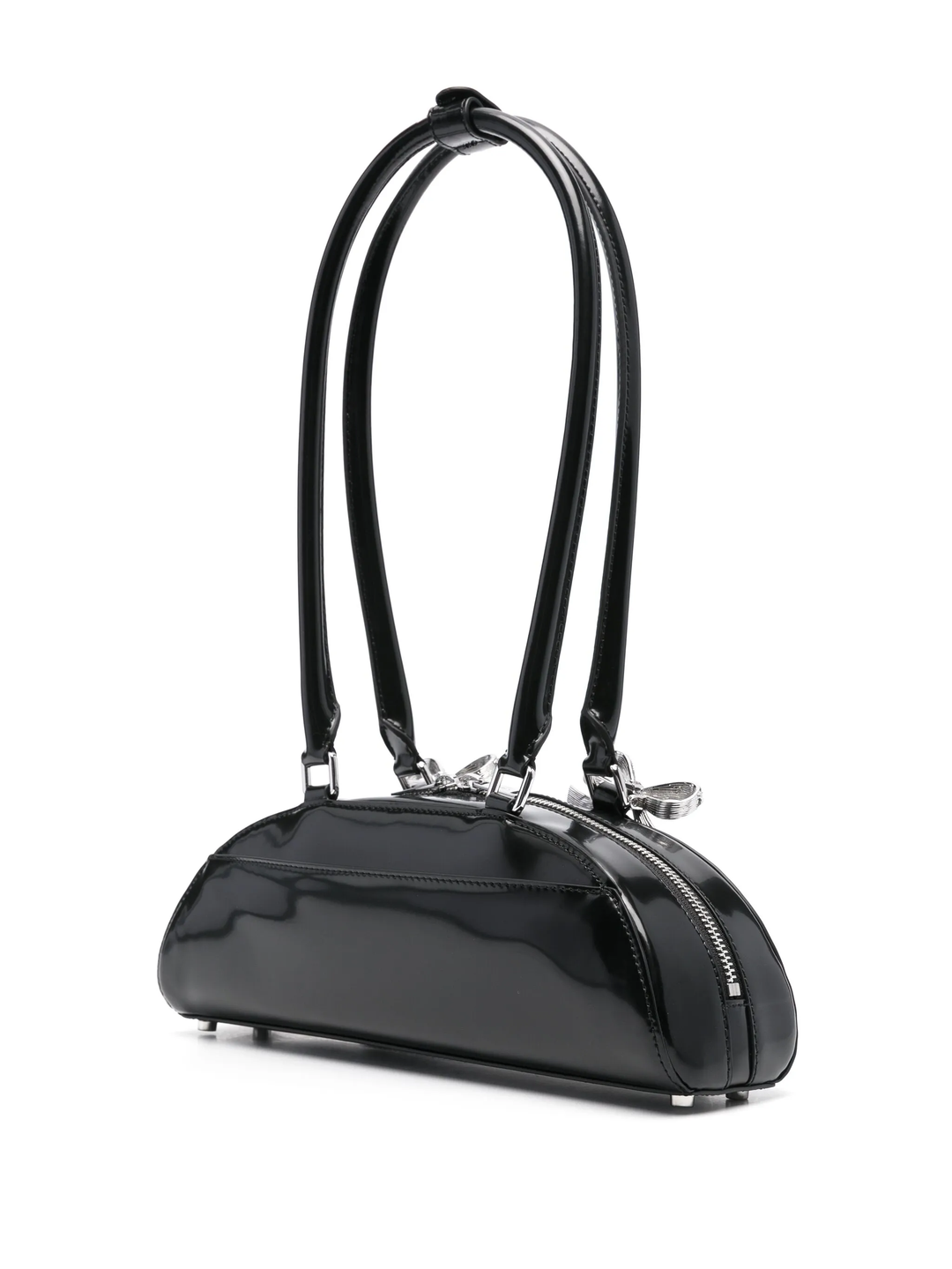 Black Leather Curved Shoulder Bag