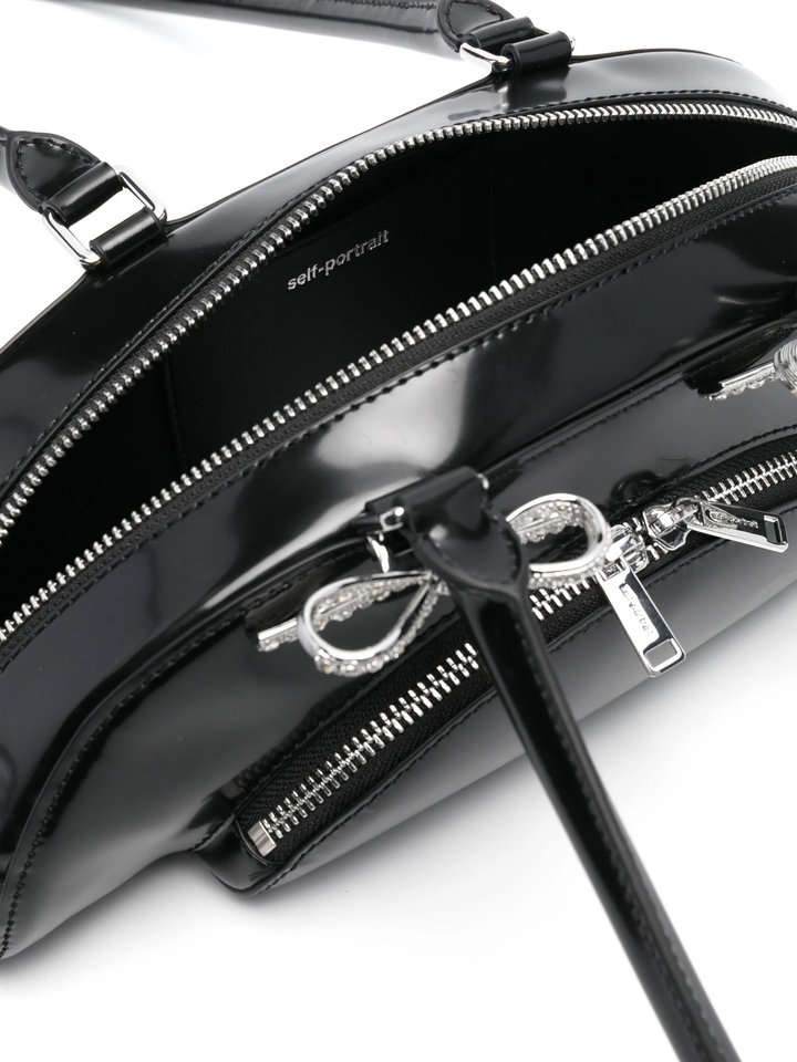 Black Leather Curved Shoulder Bag