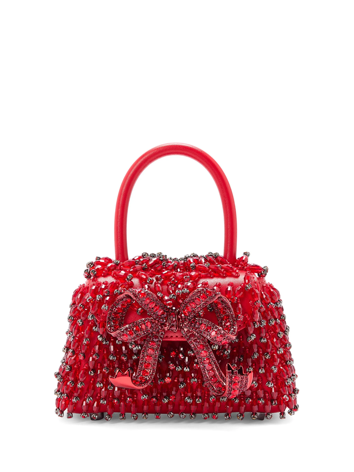 Red Embellished Micro Bow Bag