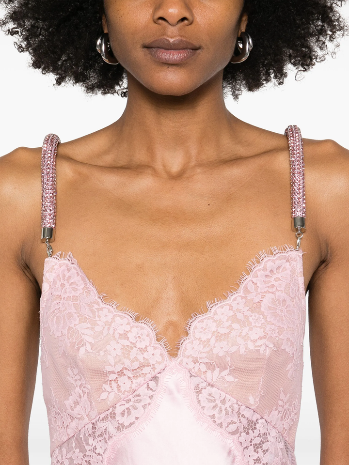 Pink Lace Satin Mini Dress