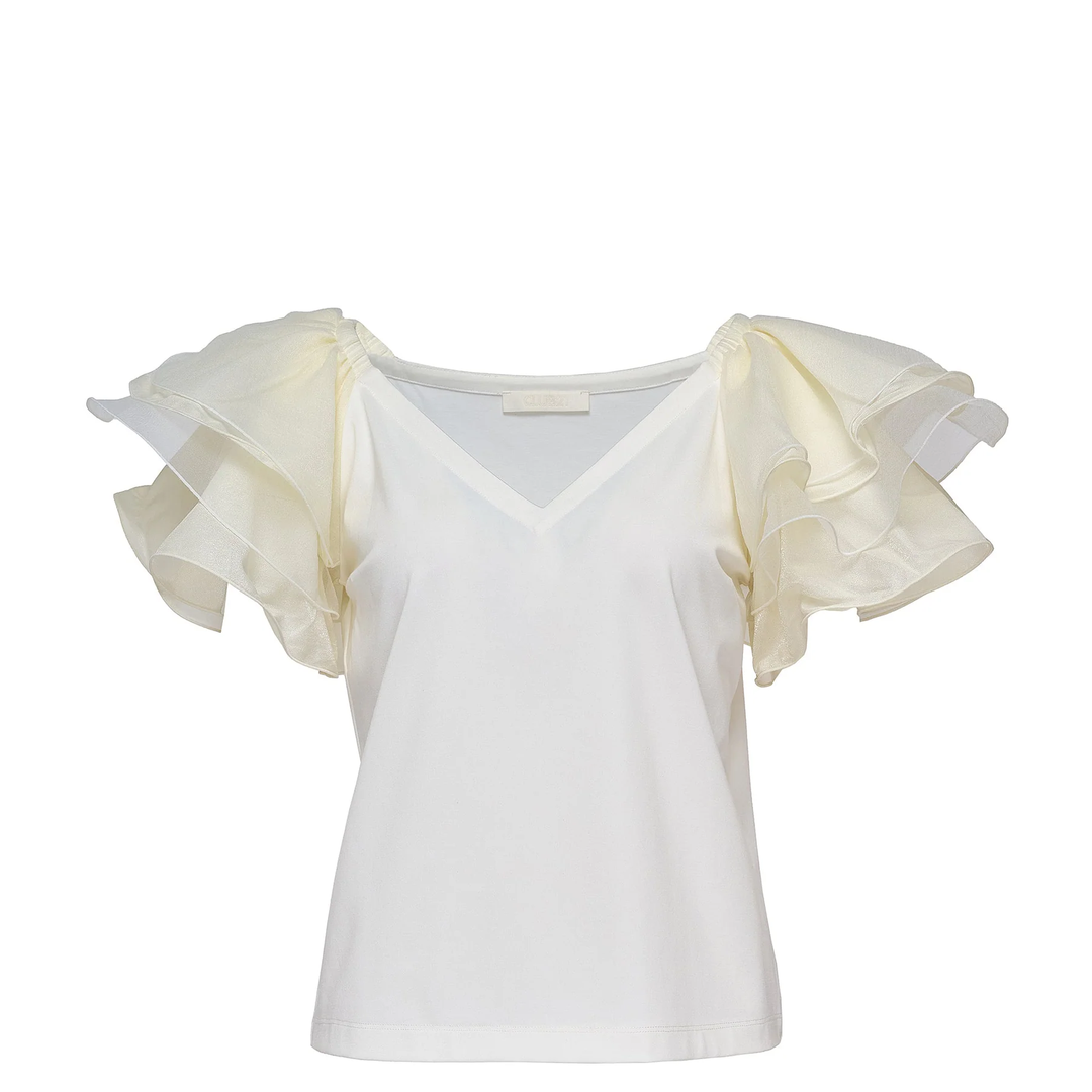 Triacetate Satin Knit Frill Top