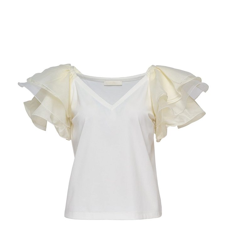Triacetate Satin Knit Frill Top