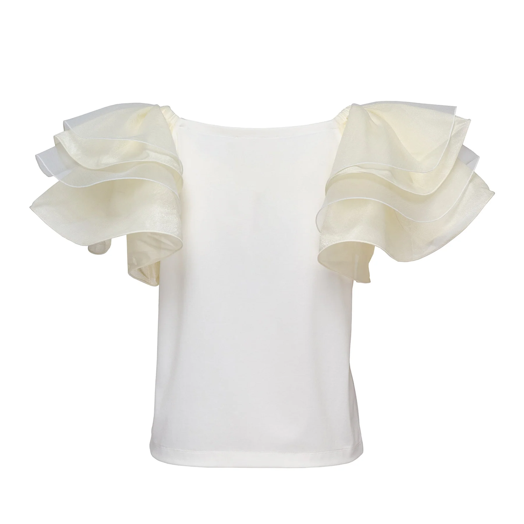 Triacetate Satin Knit Frill Top