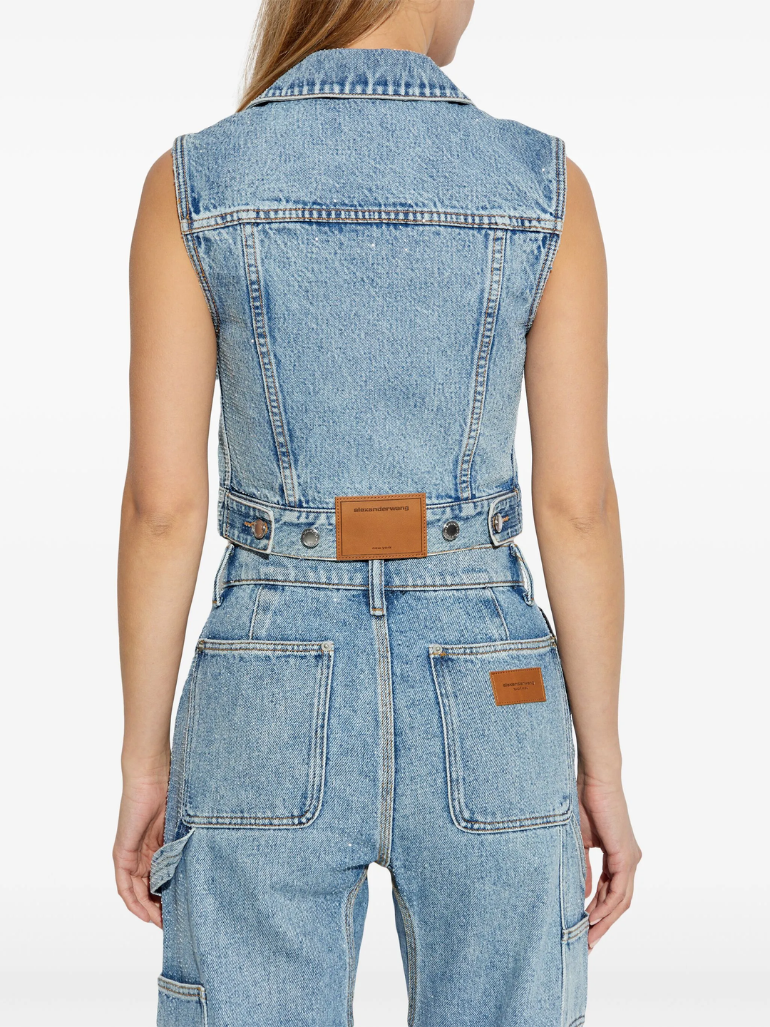 Clear Bead Hotfix Denim Vest With Tie Front