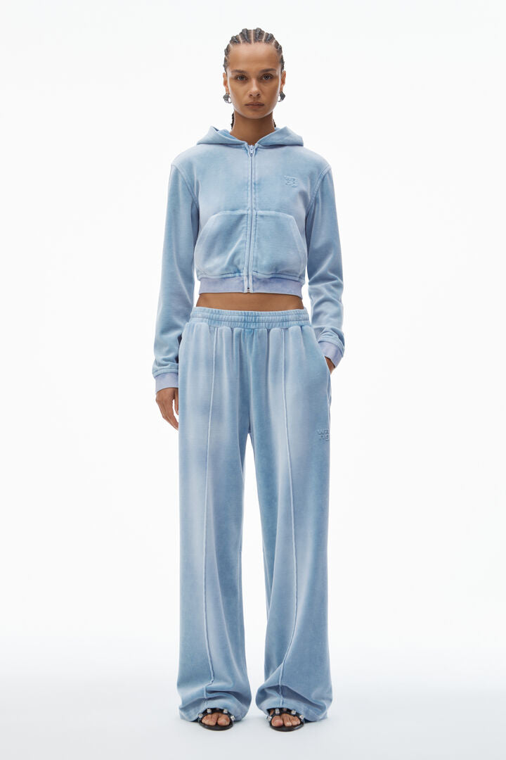 Shrunken Zip-Up Hoodie In Crushed Velour