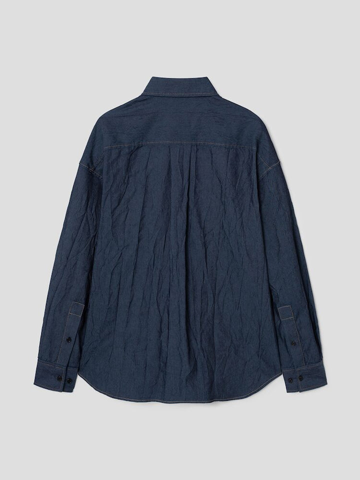Pocket Detailed Wrinkle Denim Shirt