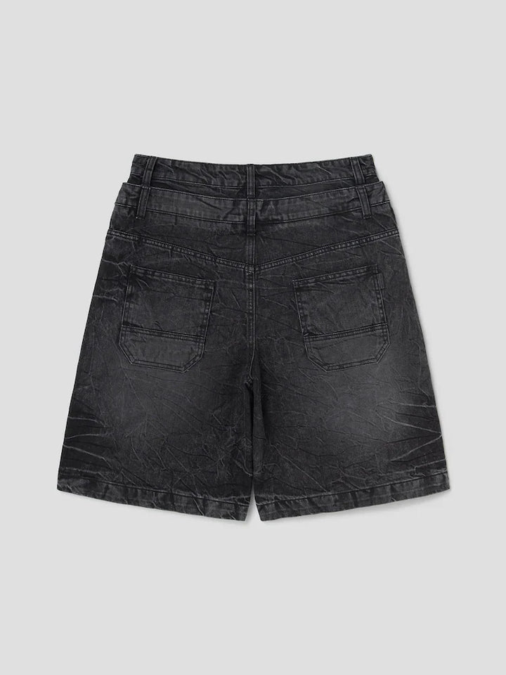 Washed Denim Double Waist Shorts
