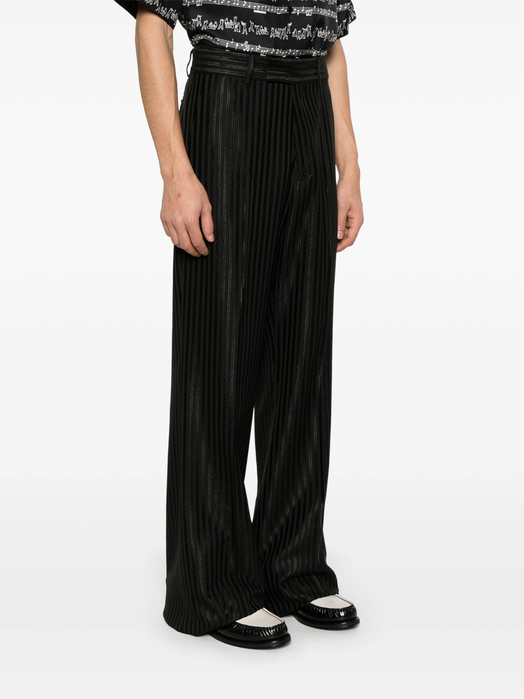 Striped Creased Flare Pants