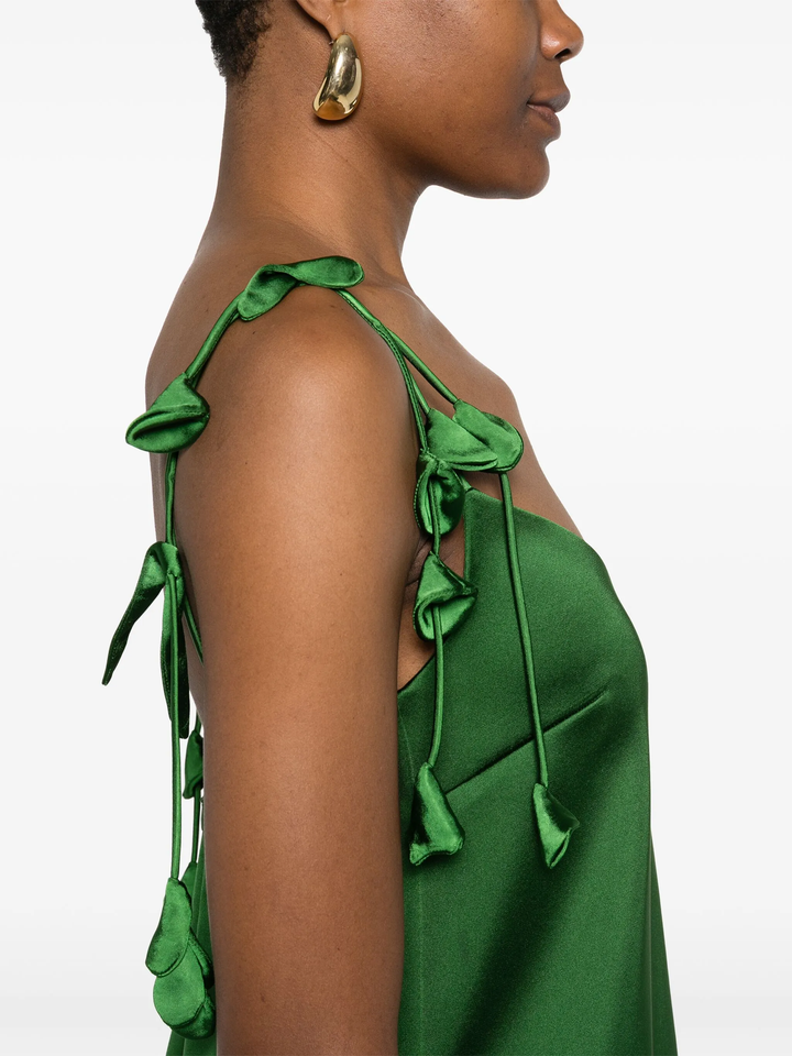 Green Satin Flower Mini Dress