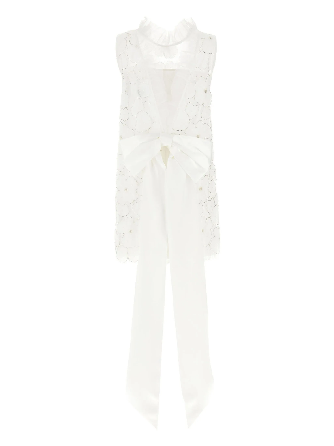 White Crepe Pearl Bow Mini Dress