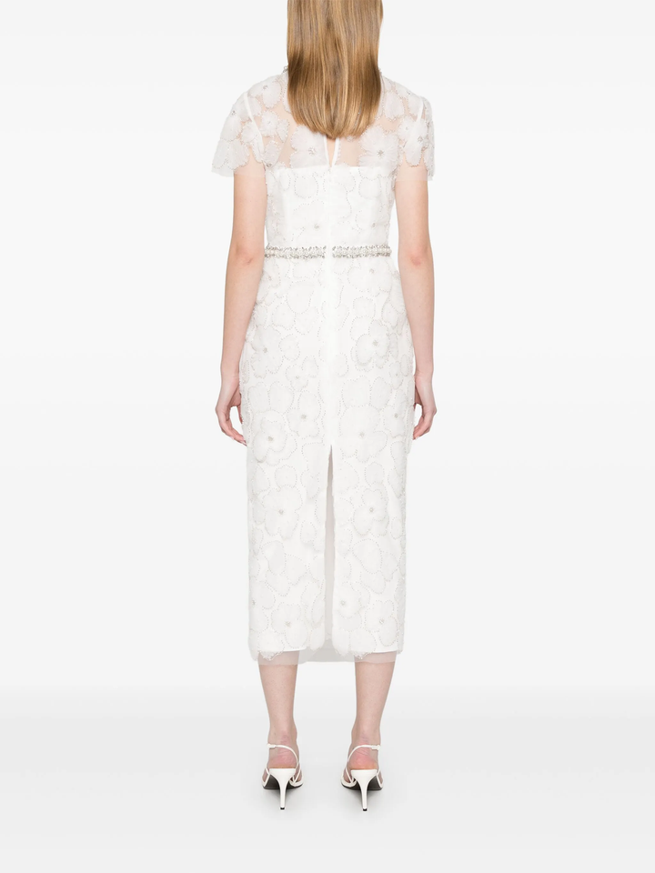 White Embellished Tulle Midi Dress