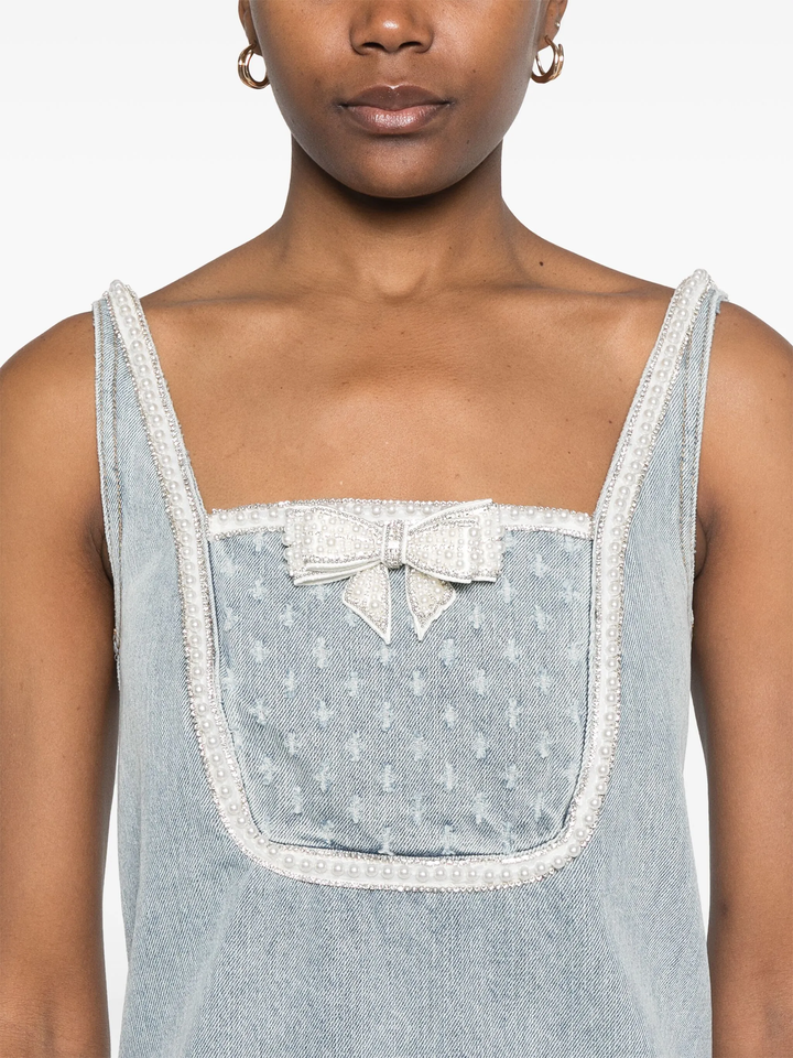 Light Blue Denim Bow Mini Dress