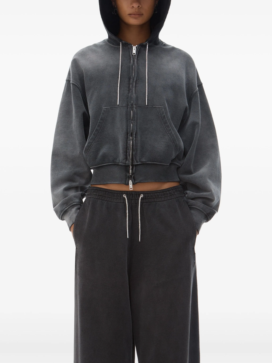 Zip Up With Rhinestone Drawcord Sweater