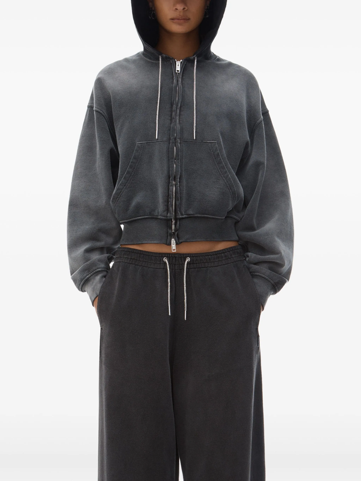 Zip Up With Rhinestone Drawcord Sweater