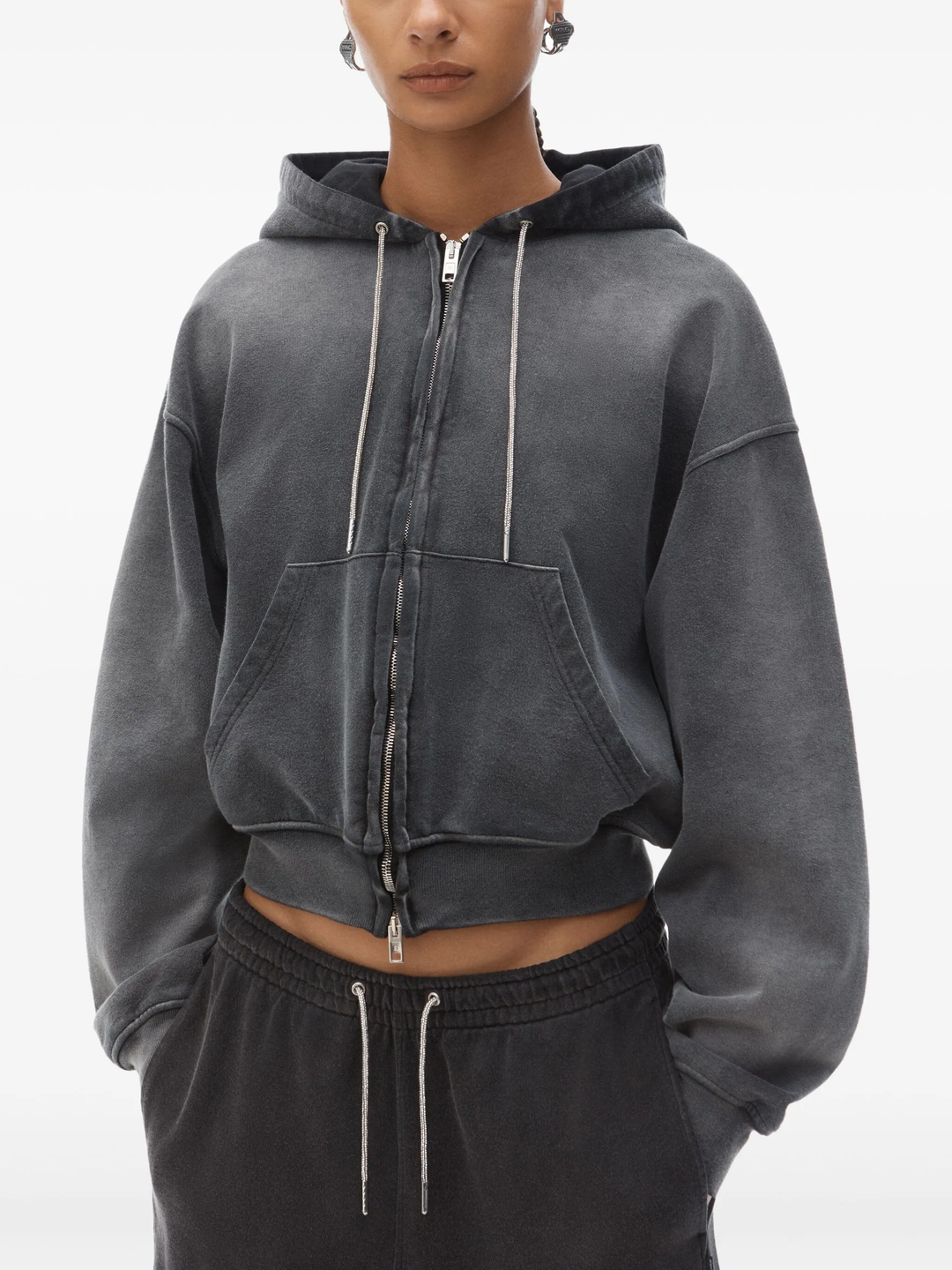 Zip Up With Rhinestone Drawcord Sweater