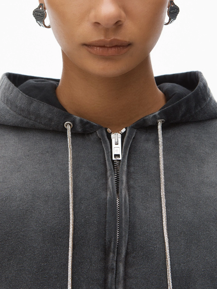Zip Up With Rhinestone Drawcord Sweater